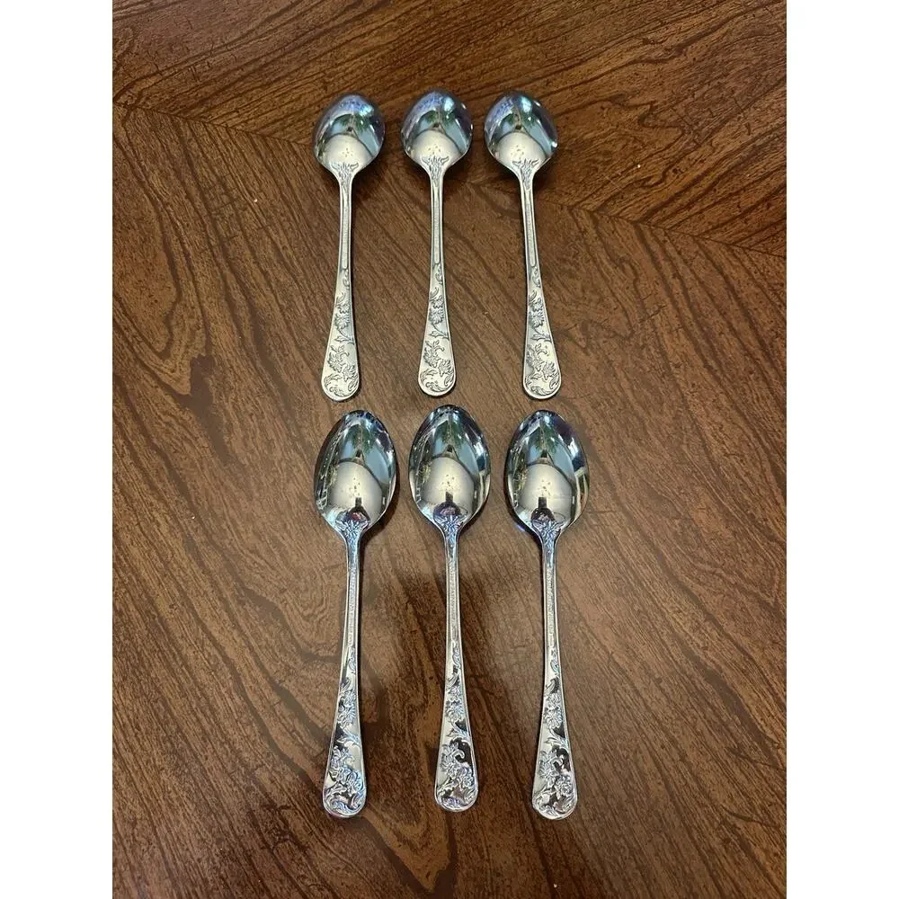 Reed & Barton QUEENS GARDEN Floral Stainless 6 pc Tablespoons Flatware